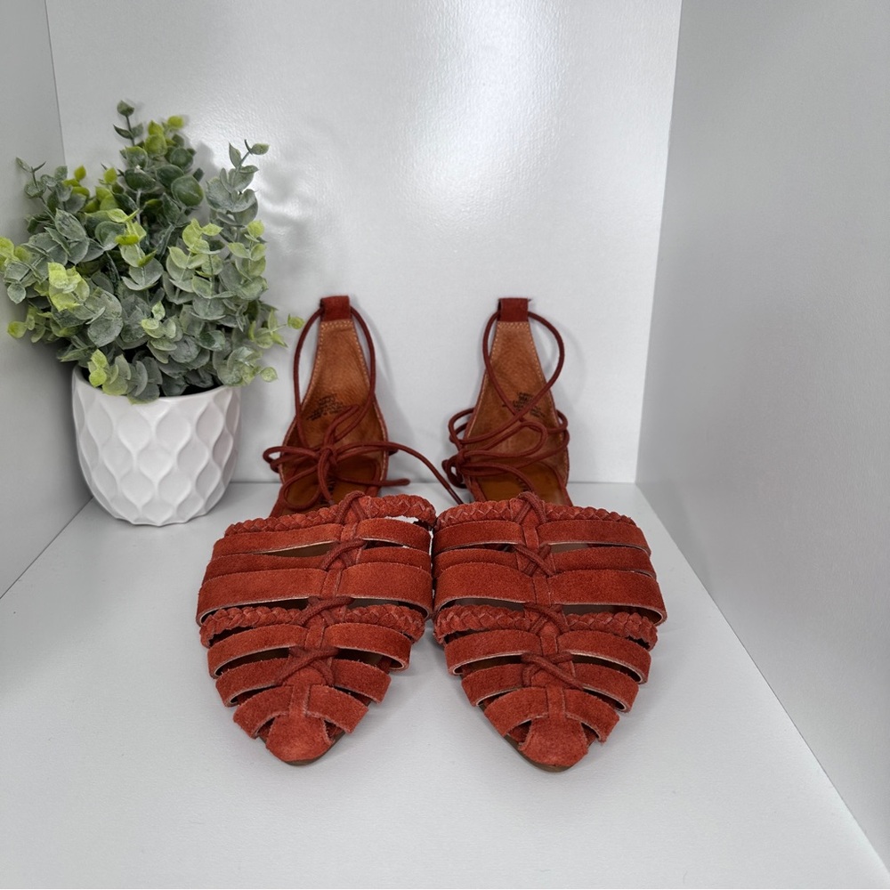 Lucky Brand Women’s Brocki Woven Orange Leather Wrap Flats Shoes Size 9 - Picture 3 of 11